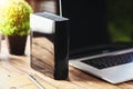 External hard drive on desk Royalty Free Stock Photo