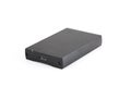 External hard drive disc with usb 3.0 cable, black. Best way of data storage on portable hdd. Close-up side left view isolated on Royalty Free Stock Photo