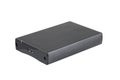 External hard drive disc with usb 3.0 cable, black. Best way of data storage on portable hdd. Close-up side left view isolated on Royalty Free Stock Photo