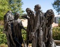 External horizontal view of the bronze sculpture, The Burghers of Calais, located in the