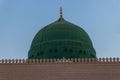 External image of the Prophet's Mosque in Medina in Saudi Arabia, The green dome of the mosque. Masjid Nabawi Royalty Free Stock Photo