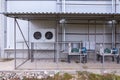 External infrastructure of the industrial refrigeration installation at a large industrial site. Air and liquid substance Royalty Free Stock Photo