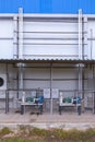 External infrastructure of the industrial refrigeration installation at a large industrial site. Air and liquid substance Royalty Free Stock Photo