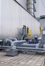External infrastructure of the microclimate support system at a large industrial site. Air pipelines inlet and exhaust. Fans and
