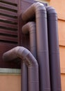 External metallic industrial exhaust pipes, part of structure of supply and exhaust ventilation system Royalty Free Stock Photo