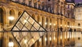 External night view of the Louvre Museum (Musee du Louvre)