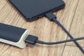 External powerbank charging battery of smartphone or mobile phone Royalty Free Stock Photo