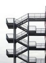 external safety and emergency metal staircase, black and white Royalty Free Stock Photo