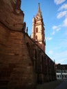 External side of the cathedral of Basel in Switzerland during a warm spring morning