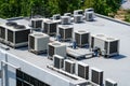 The external units of the commercial air conditioning and ventilation systems are installed on the roof of an industrial Royalty Free Stock Photo