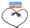 External USB card reader and USB cable folded Royalty Free Stock Photo