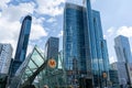 External view of the entrance to the subway station in Center Warsaw. Modern metro entrance.