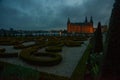 External view of Frederiksborg Castle - palace in Hillerod, Denmark. Renaissance Frederiksborg castle reflected in the lake in Royalty Free Stock Photo