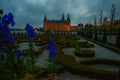 External view of Frederiksborg Castle - palace in Hillerod, Denmark. Renaissance Frederiksborg castle reflected in the lake in Royalty Free Stock Photo