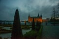 External view of Frederiksborg Castle - palace in Hillerod, Denmark. Renaissance Frederiksborg castle reflected in the lake in Royalty Free Stock Photo