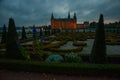 External view of Frederiksborg Castle - palace in Hillerod, Denmark. Renaissance Frederiksborg castle reflected in the lake in Royalty Free Stock Photo