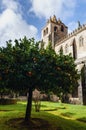 External view of the medieval gothic cloisters of the cathedral of Evora Portugal