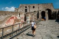 External walls and entrance of famous antique ruins of Pompeii,