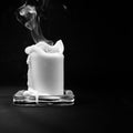 Extinct white candle with smoke on a black background, black and white photo Royalty Free Stock Photo