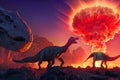 Extinction of the dinosaurs by a meteor Royalty Free Stock Photo