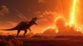 Extinction of the dinosaurs by a meteor impact scene ai, ai generative, illustration