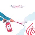 Extinguish fire. Fireman hold in hand fire extinguisher