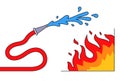 extinguish fire with red hose with water.