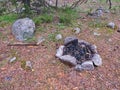 Extinguished fire place in the mountain pine forests