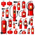 Extinguisher vector cartoon set icon. Equipment for extinguish isolated cartoon set icon. Vector illustration