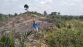 Extinguishing fires on burned land during the dry season in Indonesia