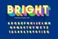 Extra bright 3d display font design, alphabet, letters and numbe