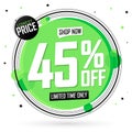 Sale 45% off, discount banner design template, promo tag. Shopping poster, vector illustration