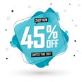 Sale 45% off, discount banner design template, promo tag. Shopping poster, vector illustration