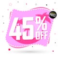 Sale 45% off, discount banner design template, promo tag. Shopping poster, vector illustration