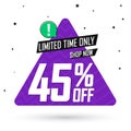 Sale 45% off, discount banner design template, promo tag. Shopping poster, vector illustration