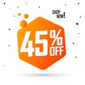 Sale 45% off, discount banner design template, promo tag. Shopping poster, vector illustration