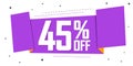 Sale 45% off, discount banner design template, promo tag. Shopping poster, vector illustration