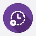 Extra hour, extra time icon. Clock icon with add sign. Clock icon and new, plus, positive symbol. Vector icon