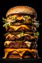 extra large hamburger on a black background, created by Generative AI