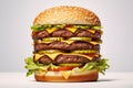 extra large hamburger on a white background, created by Generative AI