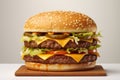 extra large hamburger on a white background, created by Generative AI