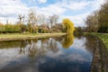 Extra large panoramic view of a waterpond around the Ghent Urban zone Royalty Free Stock Photo