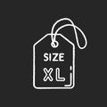 Extra large size label chalk white icon on black background. Clothing dimensions parameters. Descriptive apparel tag