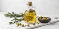 Extra Virgin Olive Oil Bottle, Herbs, Olives Royalty Free Stock Photo