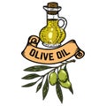 Extra virgin olive oil. Olive branch. Design element for emblem, sign, badge, label. Vector illustration Royalty Free Stock Photo