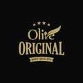 Extra virgin Olive oil premium quality. Olives branch vintage label. Healthy products retro green vector logo template