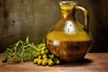 extra virgin olive oil in a rustic earthenware jug