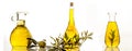 Extra virgin olive oil three bottles isolated Royalty Free Stock Photo