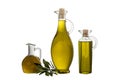 Extra Virgin olive oil in three rustic  bottle and jar  isolated Royalty Free Stock Photo