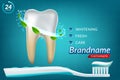 Extra Whitening Toothpaste Healthy Teeth Concept. Vector Realistic Set Illustration 3d Extruded Toothpaste, Brandname Royalty Free Stock Photo